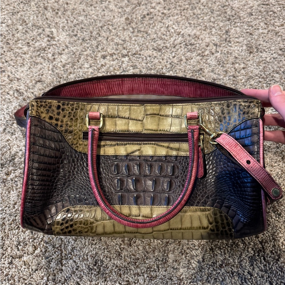 Brahmin Multicolor Crocodile-Embossed Satchel